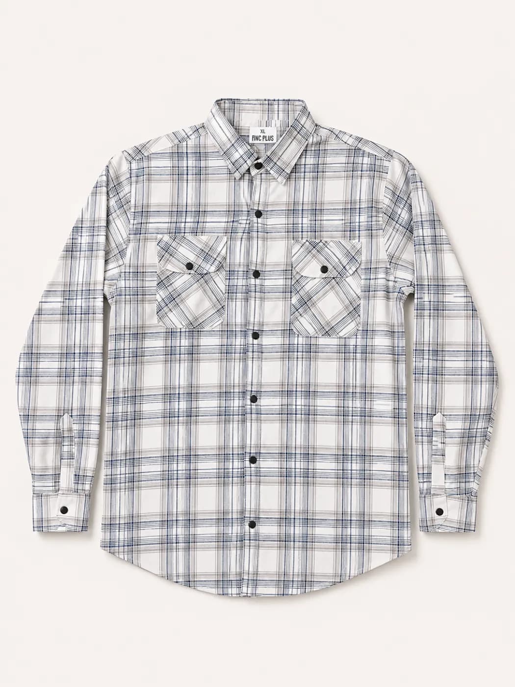 Men’s Cream & Navy Blue Plaid Overshirt — Savageon Bangladesh