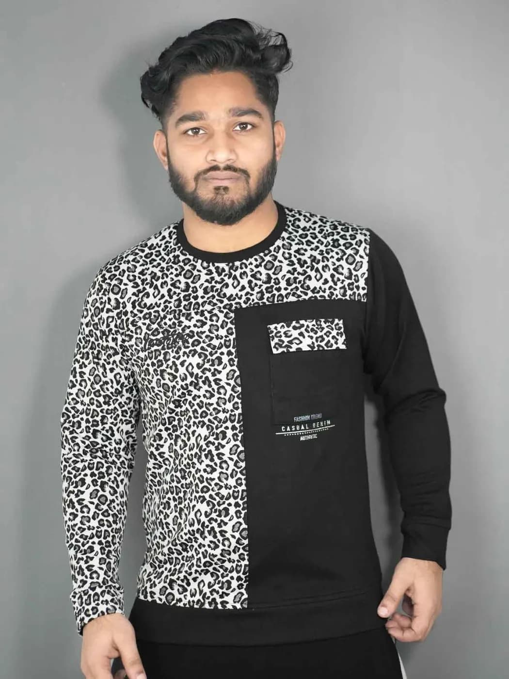 Leopard Colourblock Pocket Sweatshirt - Black/White — Savageon Bangladesh