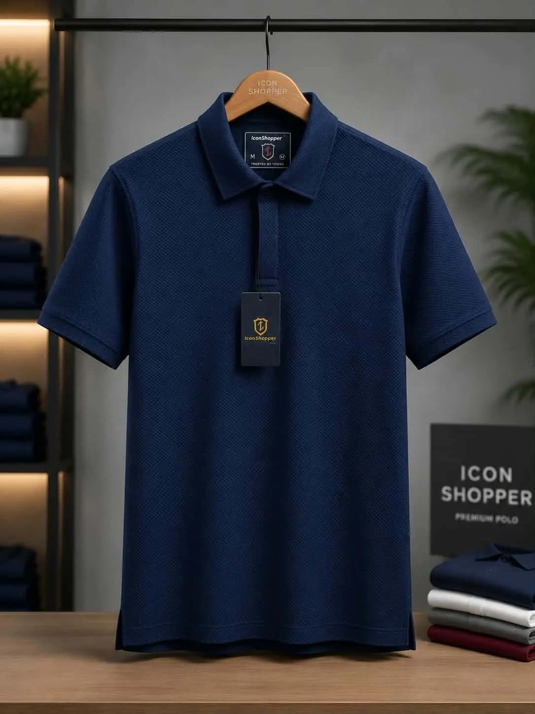 Navy Blue Textured Polo Shirt — Savageon Bangladesh