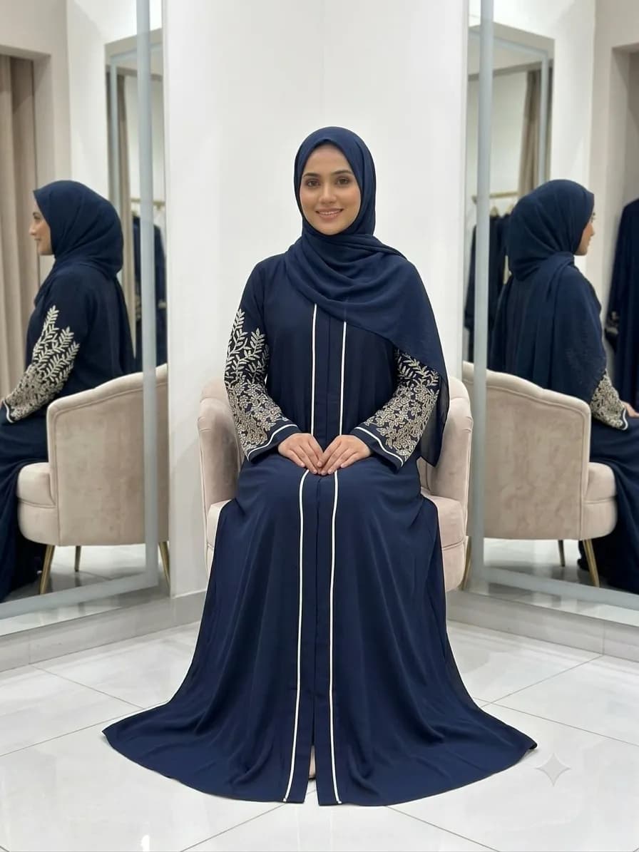Dubai Imported Premium Jafran Fabric One-Piece Closed Abaya Set with Embroidered Sleeves — Savageon Bangladesh