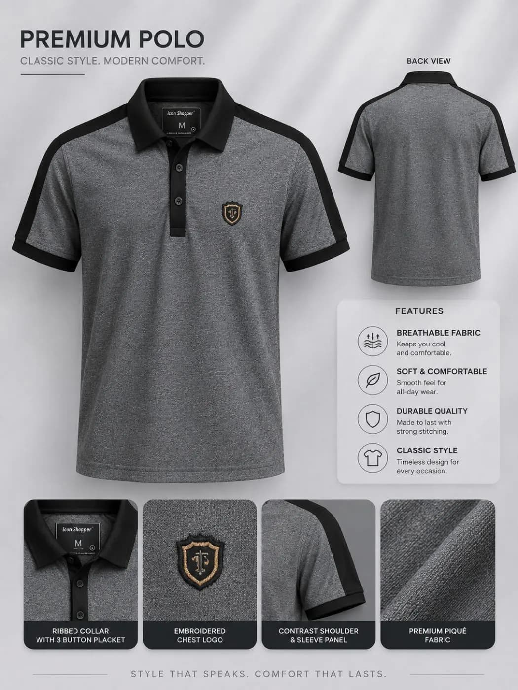 Ash & Black Contrast Polo Shirt — Savageon Bangladesh