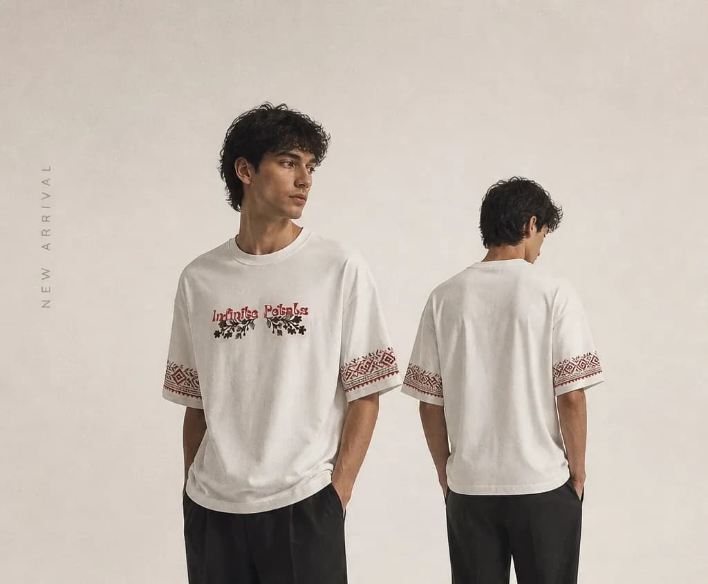 Lekhra Cotton Fabric Men’s Drop Shoulder T-Shirt | Noksha Print | ADISOM — Savageon Bangladesh